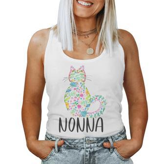 Nonna Floral Cat Italian Grandma Cat Lover White Women Tank Top | Mazezy