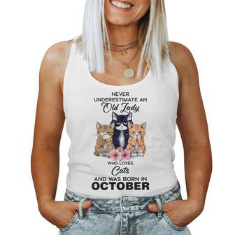 October Never Underestimate An Old Lady Who Loves Cats Women Tank Top | Mazezy