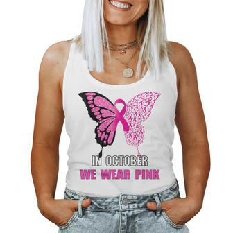 In October We Wear Pink Butterfly Breast Cancer Awareness Women Tank Top - Seseable