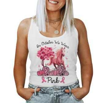 In October We Wear Pink Horse Pumpkin Breast Cancer Women Tank Top - Seseable