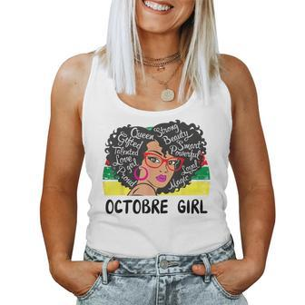 Octobre Girl Black With Red Glasses Birthday Women Tank Top | Mazezy