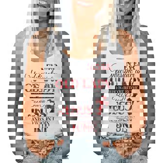 Old Lady Covered By Jesus And Born In June Women Tank Top Basic Casual Daily Weekend Graphic - Seseable
