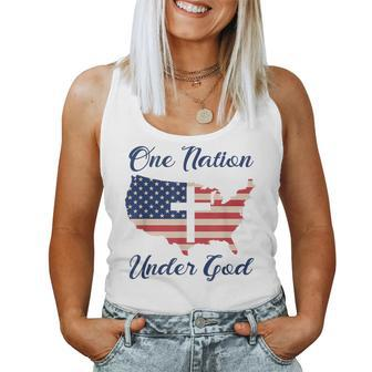 One Nation Under God Christian Cross American Flag Usa Map Usa Women Tank Top | Mazezy