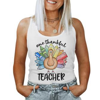 One Thankful Teacher Thanksgiving Turkey Cute Crayon Pencil Women Tank Top | Mazezy