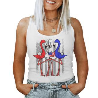 Patriotic Red White And Blue Flamingos Usa Flag 4Th Of July Women Tank Top | Mazezy