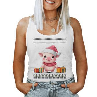 Pig Christmas Santa Hat Ugly Christmas Sweater Women Tank Top - Monsterry CA