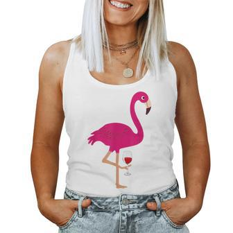 Pink- Flamingo Drinking Wine Short Sleeve Women Tank Top | Mazezy