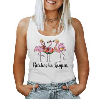 Pink Flamingos Be Sippin Summer Vibe Women Tank Top | Mazezy