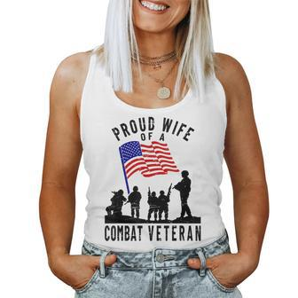 Proud Wife Of A Combat Veteran Retro Us Flag Military Family Women Tank Top | Mazezy CA