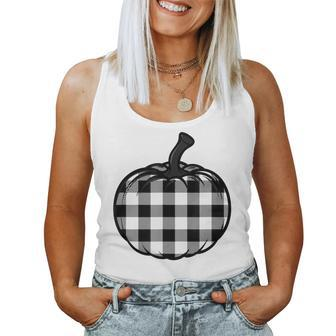 Pumpkin Buffalo Plaid Black And White Fall Autumn Halloween Halloween Women Tank Top | Mazezy