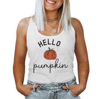 Pumpkin Halloween Hello Pumpkin Fall Thanksgiving Pocket Fall Thanksgiving Women Tank Top | Mazezy