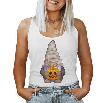 Pumpkin Jack O' Lantern Gnome Fall Hat Halloween Gnome Halloween Women Tank Top | Mazezy