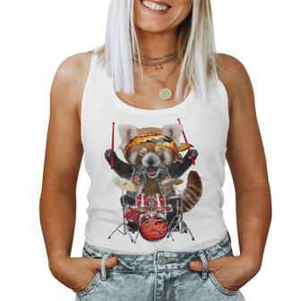 Punk Red Panda Play Drum In Heavy Metal Band Women Tank Top | Mazezy
