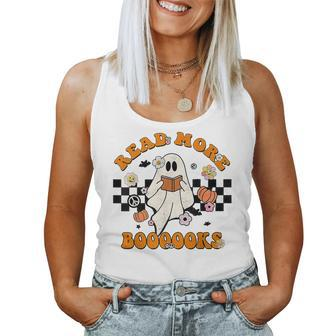 Read More Books Cute Boo Reading Book Groovy Halloween Women Tank Top - Monsterry