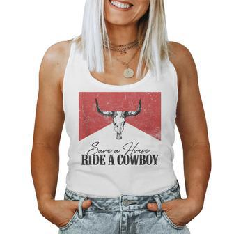 Retro Bull Skull Save A Horse Ride A Cowboy Western Country Women Tank Top Weekend Graphic - Monsterry AU