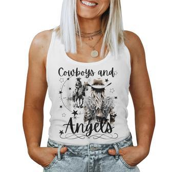 Retro Desert Cowboys And Angels Western Country Cowgirl Women Tank Top - Seseable