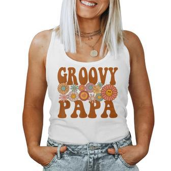 Retro Groovy Papa Matching Family 1St Birthday Party Women Tank Top Weekend Graphic - Seseable