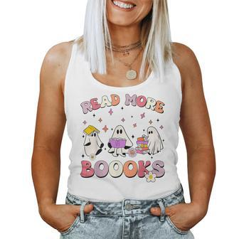 Retro Groovy Read More Books Ghost Boo Ghoul Halloween Women Tank Top | Mazezy