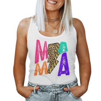 Retro Leopard Mama Lightning Bolt Western Country Bad Moms For Mama Women Tank Top | Mazezy