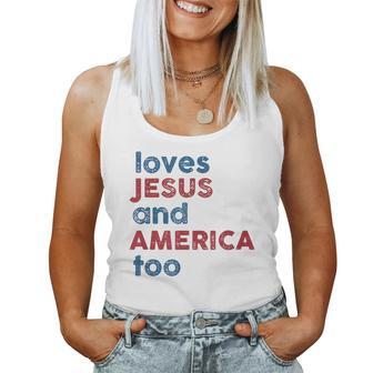 Retro Loves Jesus And America Too 4Th Of July Toddler Kids Women Tank Top Basic Casual Daily Weekend Graphic - Seseable