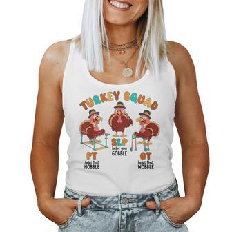 Retro Turkey Squad Thanksgiving Slp Ot Pt Therapy Team Women Tank Top - Thegiftio UK