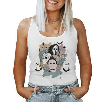 Retro Vintage Floral Horrors Movies Characters Halloween Women Tank Top - Monsterry