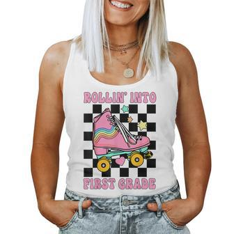 Rolling Into First Grade Retro Roller Skates Back To School Women Tank Top | Mazezy