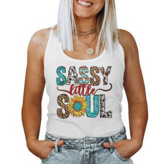 Sassy Little Soul Western Cowhide Sunflower Sassy Women Tank Top | Mazezy