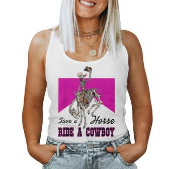 Save A Horse Ride A Cowboy Skeleton Western Pink Women Tank Top - Seseable