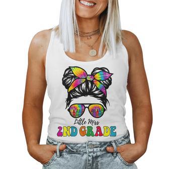 Back To School Little Miss 2Nd Grade Messy Bun Tie Dye Girls Women Tank Top - Seseable