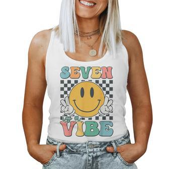 Seven Is A Vibe 7Th Birthday Smile Face Hippie Boy Girl Kid Women Tank Top - Thegiftio UK