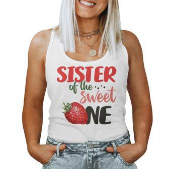 Sister Of The Sweet One Strawberry Birthday First Family Women Tank Top Weekend Graphic - Seseable