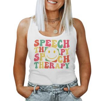 Speech Therapy Speech Language Pathologist Therapist Groovy Women Tank Top Weekend Graphic - Thegiftio UK