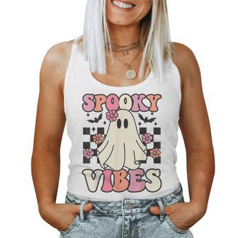 Spooky Vibes Halloween Ghost Costume Retro Groovy Women Tank Top - Seseable