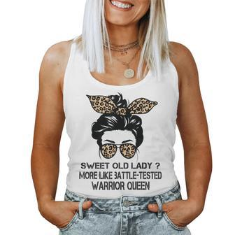 Sweet Old Lady More Like Battle-Tested - Leopard Messy Bun Women Tank Top Basic Casual Daily Weekend Graphic - Thegiftio UK