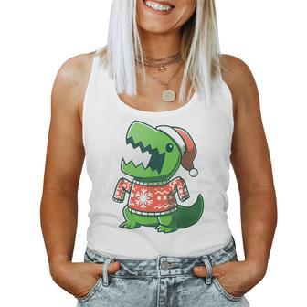 T-Rex Christmas Sweater Dinosaur Ugly Sweatersaurus Women Tank Top | Mazezy