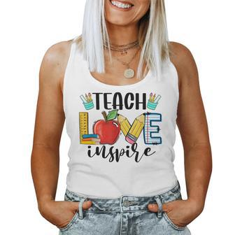 Teach Love Inspire Cute Teacher Teaching 1St Day Of School Women Tank Top Basic Casual Daily Weekend Graphic - Seseable