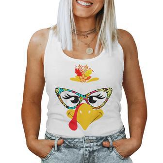 Thanksgiving Turkey Face Colorful Floral Sunglasses Women Tank Top - Monsterry