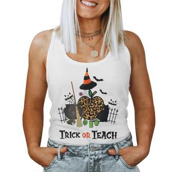 Trick Or Teach Fall Themed Thanksgiving Halloween Teacher Halloween For Teacher Women Tank Top | Mazezy