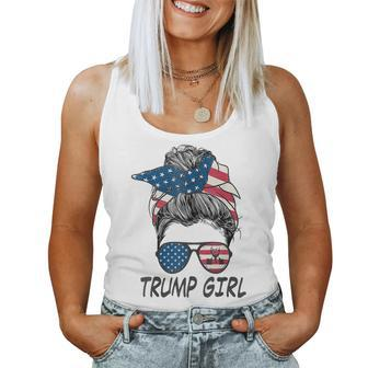 Trump Girl Messy Bun American Flag Girls Women Tank Top - Monsterry