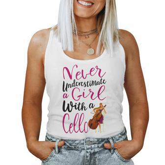 Never Underestimate A Girl With A Cello Cool Quote Women Tank Top - Seseable