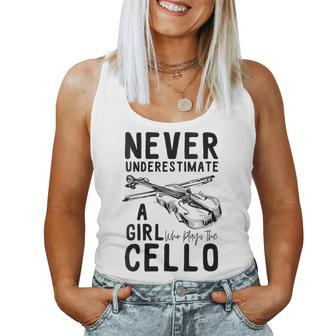 Never Underestimate A Girl Who Plays Cello Cellist Musician Women Tank Top | Mazezy