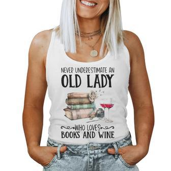 Never Underestimate An Old Lady Who Loves Books And Wine Women Tank Top | Mazezy