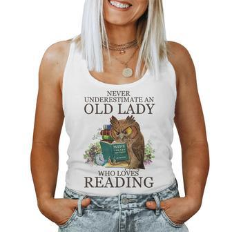 Never Underestimate An Old Lady Who Loves Reading Book Owl Reading s Women Tank Top | Mazezy