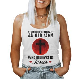 Never Underestimate An Old Man Who Believes In Jesus Old Man Women Tank Top | Mazezy