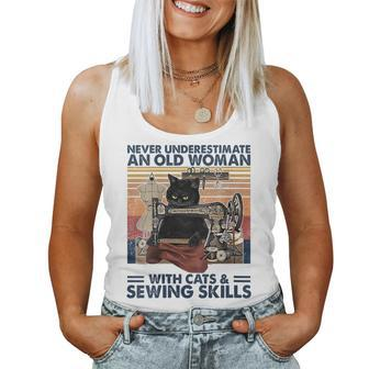 Never Underestimate An Old Woman With Cats And Sewing Skills Women Tank Top | Mazezy