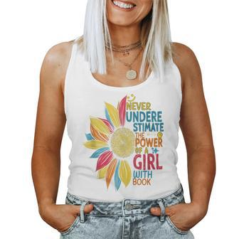 Never Underestimate The Power Of A Girl With Book Colorful Women Tank Top - Monsterry