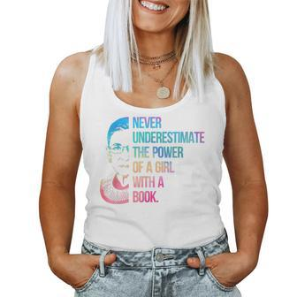 Never Underestimate The Power Of A Girl With A Book Rainbow Women Tank Top - Thegiftio UK