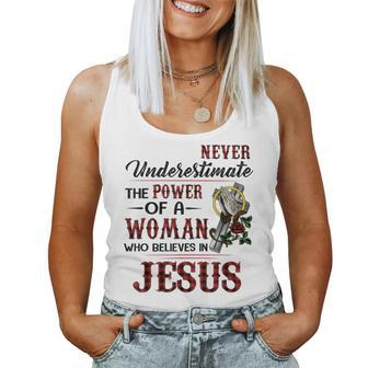 Never Underestimate The Power Of A Woman Believes In Jesus Women Tank Top | Mazezy