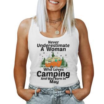 Never Underestimate A Woman Who Loves Camping May Girl Women Tank Top | Mazezy